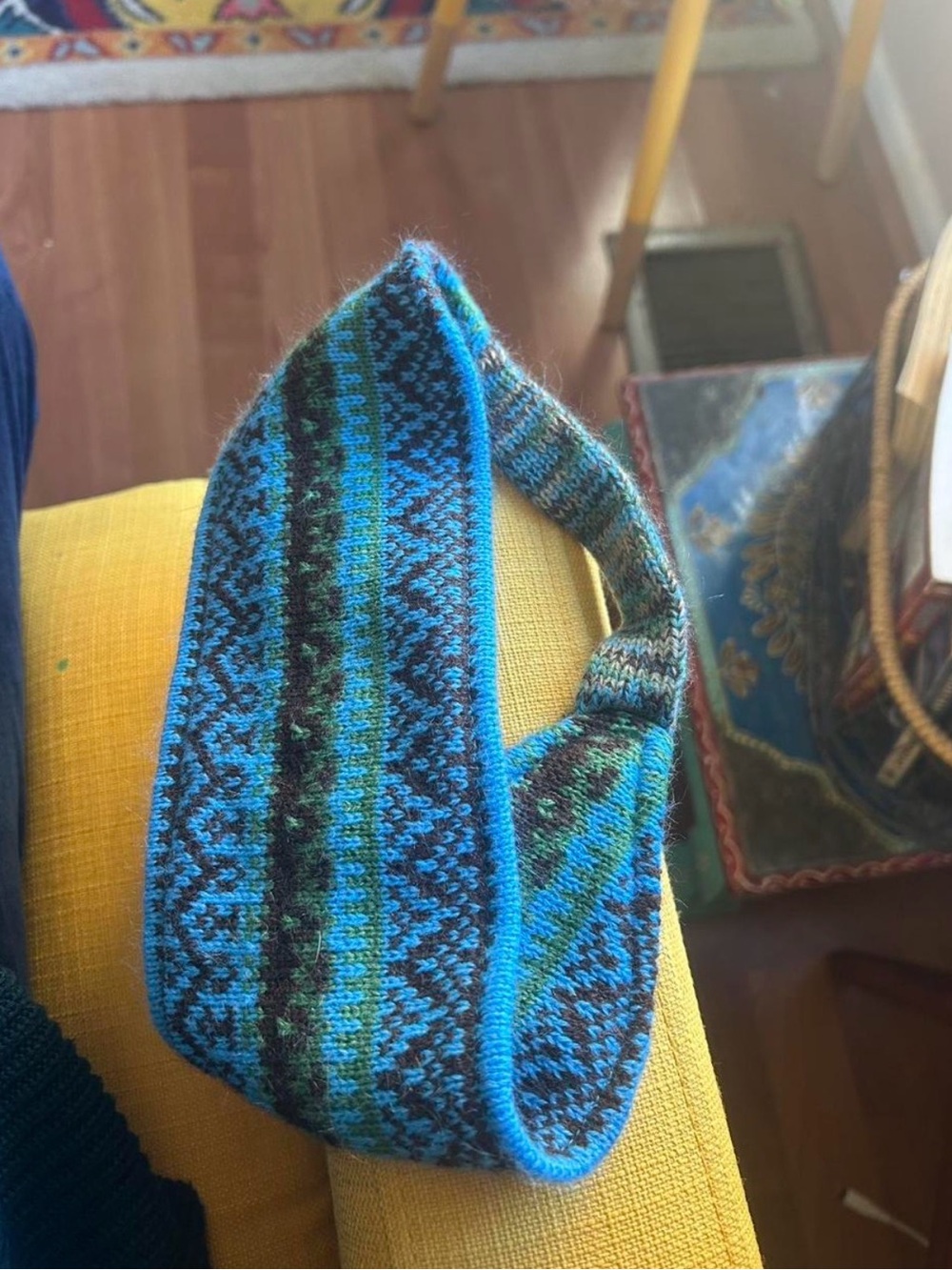 collectioneighteen Fair Isle Knit Headband in Blue & Green